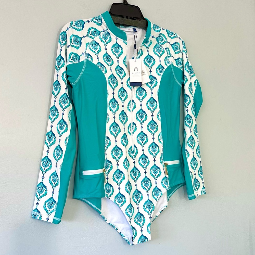 Cabana Life Teal White Long Sleeve Santorini Unisuit size L New - Picture 10 of 16